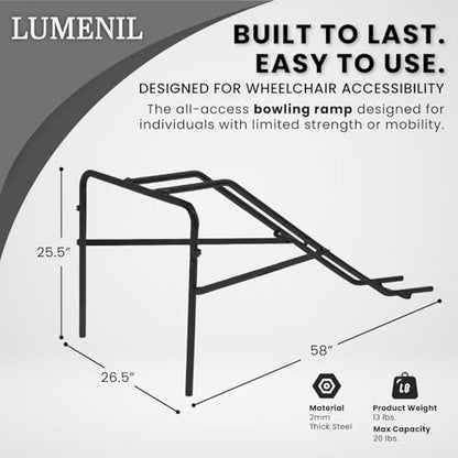 Heavy-Duty Steel Bowling Ramp - 25.5" Height, Ultra-Durable Frame, 20 Ib. Capacity - Wheelchair Accessible, Kids & Limited Mobility Use