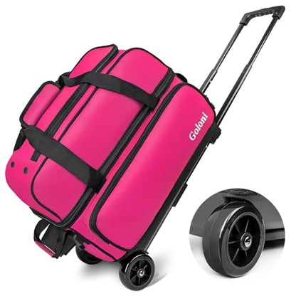 Goloni Double Roller 2 Ball Bowling Bag with Separate Shoe Compartment,2 Ball Bowling Bag with Wheels,Retractable Handle Extends to 40" - color: Rose