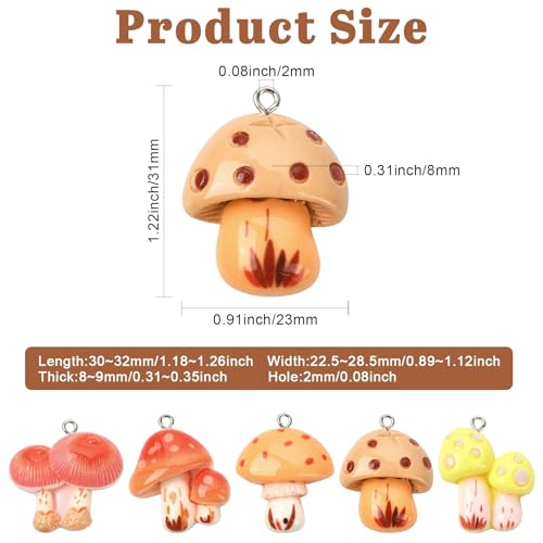 Stiesy 30Pcs Resin Mushroom Charms with Loops, 5 Styles Cute Charms Beads, Mixed Color Mushroom Shape DIY Pendant Ornament for Jewelry Making, DIY Necklace Bracelet Craft Supplies - color: Mushroom-5 Styles-30Pcs