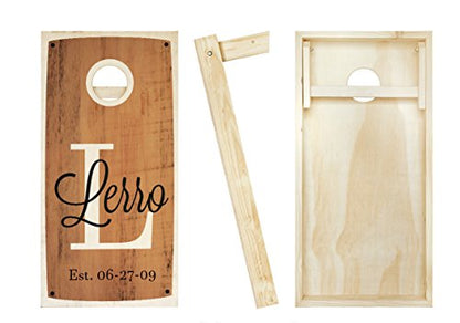 Rustic Established Date Custom Personalized Family Name Stained Cornhole Boards Regulation Size Game Set Baggo Bean Bag Toss + 8 ACA Regulation Bags