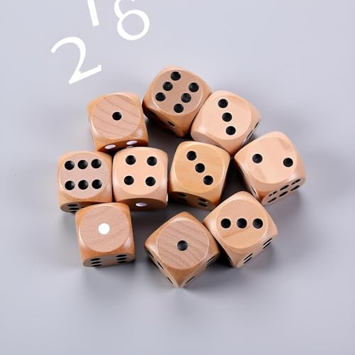 10Pcs Wooden D6 Dice Set, 20mm Round Corner, 6 Sided Gaming Dice for Adults Standard Game Dice
