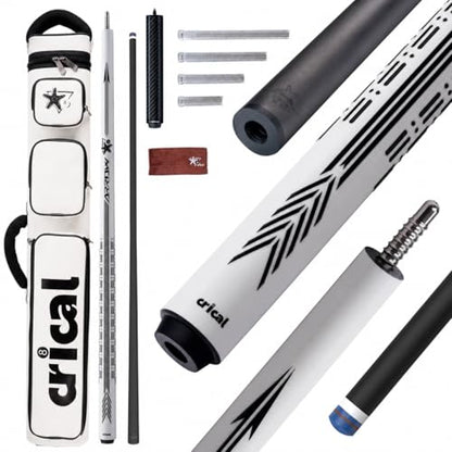 CRICAL Carbon Fiber Pool Cue Stick - 58" Low Deflection Professional Pool Cue with Pro Taper Shaft, 3D Anti-Slip Wrapless Grip, 12.5mm Tip & 3/8x8 Joint Billiard Stick for Enhanced Control & Accuracy - color: CL-PD-Set1 White