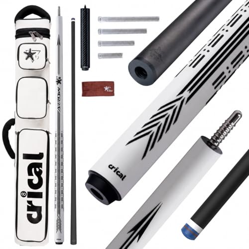 CRICAL Carbon Fiber Pool Cue Stick - 58" Low Deflection Professional Pool Cue with Pro Taper Shaft, 3D Anti-Slip Wrapless Grip, 12.5mm Tip & 3/8x8 Joint Billiard Stick for Enhanced Control & Accuracy - color: CL-PD-Set1 White