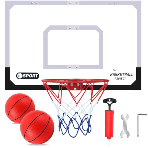 Upgrade Basketball Hoop Set - Extra Large 26" x 17" Pro Indoor Basketball Hoop for Door & Wall with 2 Balls, Complete Accessories, Basketball Toy Gift Perfect for Boys Girls Teens Adults - style: 26"x17" Basketball board