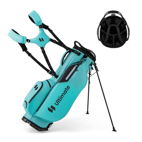 ULTIMATE Golf Stand Bag, 8-Way Golf Bag with 5 Pockets, Rain Hood, Detachable Dual Shoulder Strap, Lumbar Pad, Handles, Portable Golf Club Bag for Men & Women - color: Blue