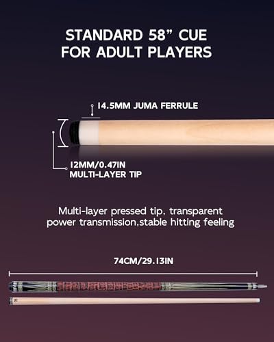 KONLLEN Maple Pool Cue Stick for Adults - Features Low Deflection Shaft, Titanium Alloy 3/8x8 Joint, and 12mm Tip - color: K-03-set