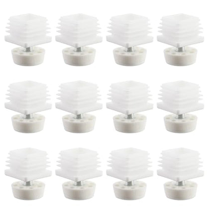 Antrader Home Office Table Desk Adjustable Leveling Feet,Plastic Metal Square Tube Insert Kit, 30mm x 30mm White, M8 Thread 30mm Base Diameter, 12 Sets - color: White,d30xm8, size: 30x30mm