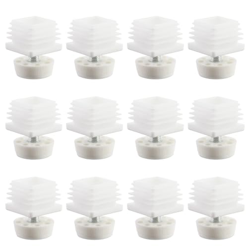 Antrader Home Office Table Desk Adjustable Leveling Feet,Plastic Metal Square Tube Insert Kit, 30mm x 30mm White, M8 Thread 30mm Base Diameter, 12 Sets - color: White,d30xm8, size: 30x30mm