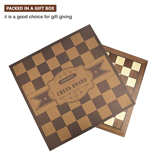 AMEROUS 17 Inches Wooden Chess Board Only, Professional Tournament Chess Board Large with Gift Package - Chess Rules, Beginner Chess Board Game for Adults