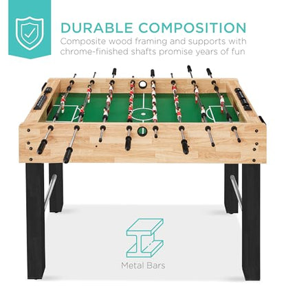 Best Choice Products Foosball Table for Kids and Adults, Game Room Soccer Game Table w/ 2 Balls, 2 Cup Holders, Ergonomic Handles, Chrome Finished Metal Bars - color: Natural