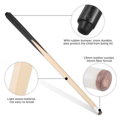 2PCS Children's Billiard Stick Short Billiard Cue Reusable Mini Pool Cue Space Short Pool Mini Table Game Sticks Maple Wood Accessories 48cm