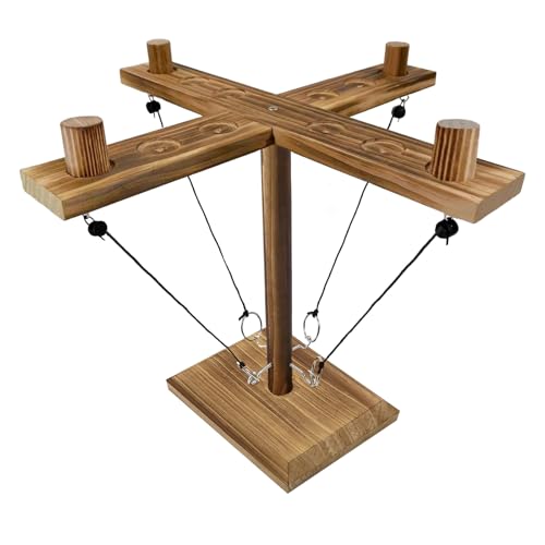 Hook Toss Game, Ring Toss Game, Handmade Wooden Ladder, Throwing Hook and Ring Battle Game for Family