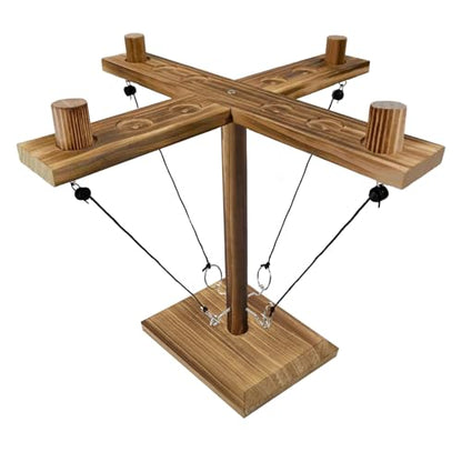 Hook Toss Game, Ring Toss Game, Handmade Wooden Ladder, Throwing Hook and Ring Battle Game for Family