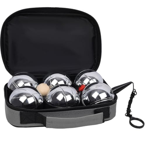 Bocce Ball Set with 6 Metal Bocce Balls, Wooden Pallino Jack Ball, Measuring Tool & Carrying Bag, Outdoor Lawn Game Set for Backyard, Beach, Garden & Family Gatherings, Gray