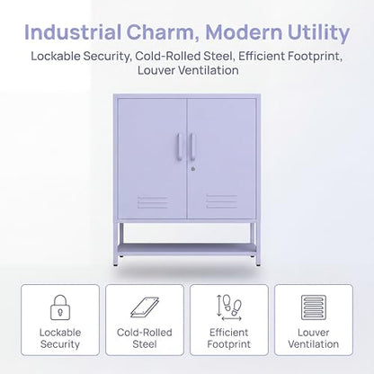 Lockable Metal Shoe Cabinet,Heavy Duty Storage Cabinet with 1 Adjustable Shelves,Purple Metal Storage Cabinet for Home,Entrance,Living Room,Bathroom 33" H X 29.5" W X 13.8" D - color: Purple, style: 33 “H-Cabinet-XG
