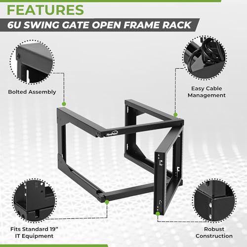 NavePoint 6U Server Rack with Swing Gate - Wall Mount Rack for 19 Inch IT & AV Equipment - 18' Deep, Black - size: 6U - 18in Deep
