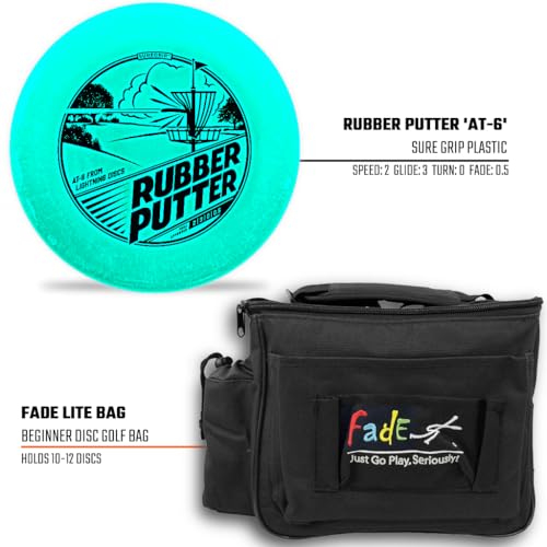 Lightning Disc Golf Starter Set – 3 Discs & Fade Lite Shoulder Bag (Black) – Includes #2 Hookshot, Rubber Putter, #2 Driver (Sure Grip Plastic, Colors Vary) (Rubber Putter & #2 Driver Float on Water)