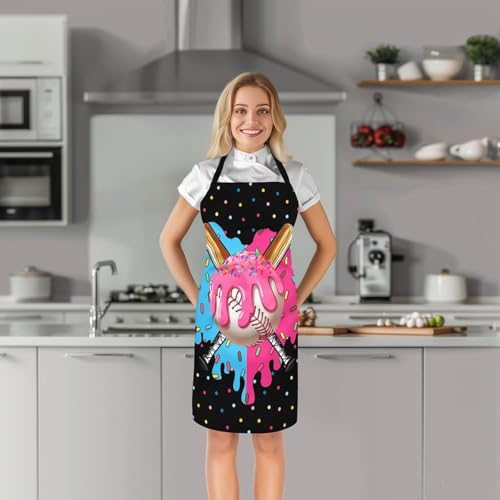 Manfei Baseball Kids Kitchen Apron - color: Blue Pink