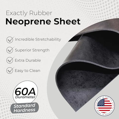 Exactly Rubber - Neoprene Sheet, 60A Durometer Rubber Mat, Gasket Material with -30 to 195°F Temperature Resistance, Oil and Gasoline-Resistant Rubber Sheet, Made in The USA, 1/32 x 9” x 12” - size: 1/32 x 9 x 12