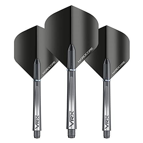 RED DRAGON Dart Flights and Shafts (Stems) Combo Set - Hardcore Flights and VRX Shafts - color: Black Black