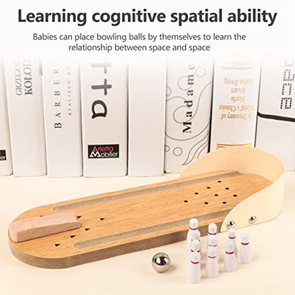 Pongnas Wooden Bowling Game Set Portable Desktop Decoration Stress Relief Toy for Adults and Kids Fun Office Aiming Plate Game with Wood Finish