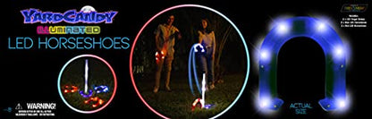 YARDCANDY After Dark Illuminated Horseshoes - Complete with 2 Weighted Blue LED Horseshoes, 2 Weighted Red LED Horseshoes and 2 LED Stakes. Perfect for Play Both Day or Night.