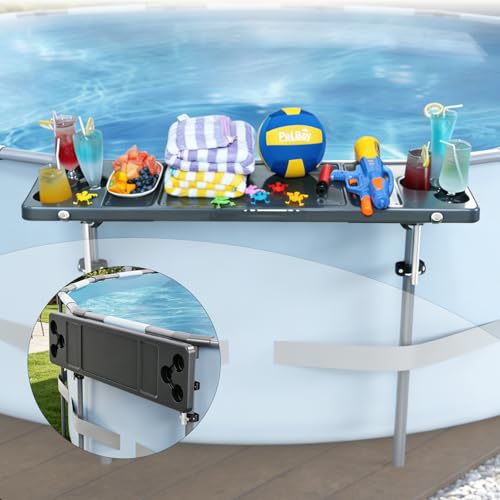 Poolside Bar, 47.2"×11.8" Poolside Bar Table with 6 Cup Holders, Folding Above Ground Pool Bar, Portable Swim Up Bar, Frame Above Ground Round Swimming Pools Accessories(Includes Storage Bag) - color: Dark Gray Pool Bar