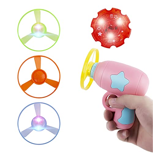 Berry President Flying Saucer Toy, Flying Disc Launch Playset with Rotating Flash Light, Indoor Outdoor Twist Shoot Toy for Kids Aged 3 Years Old & Up (Pink) - color: Pink
