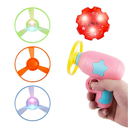 Berry President Flying Saucer Toy, Flying Disc Launch Playset with Rotating Flash Light, Indoor Outdoor Twist Shoot Toy for Kids Aged 3 Years Old & Up (Pink) - color: Pink