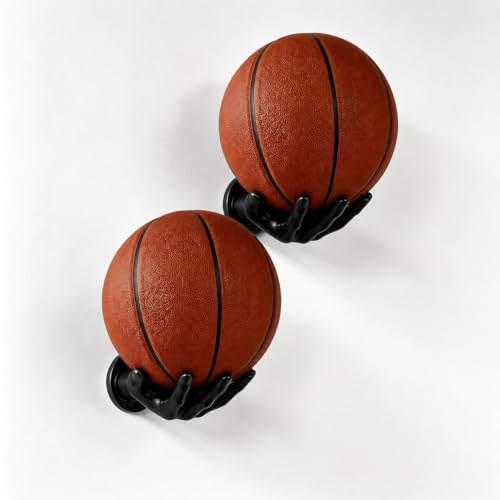 Basketball Holder Wall Mount Set of 2,Soccer Football Display Ball Storage | Basketball Room Decor, Black PVC, Easy to Install, Game Room Decor, Bedroom Decor, Space Saving
