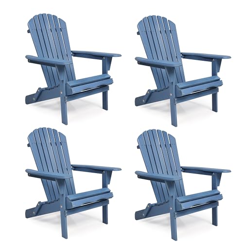 Wooden Folding Adirondack Chair Set of 4, Half Pre-Assembled Wood Lounge Chair for Outdoor Patio Garden Lawn Backyard Deck Pool Beach Firepit - color: Dark Blue, size: 36x31x28in x4P