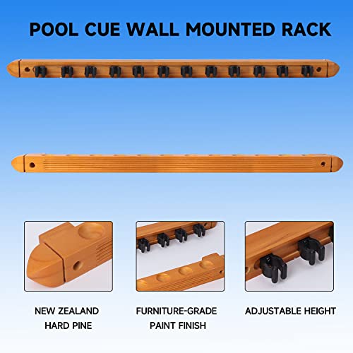 GSE Games & Sports Expert 2-Piece 6/8/12 Billiard Pool Cue Rack Wall Mounted Holders, Billiard Cue Sticks Wall Rack Set - style: 12 Cue - Oak