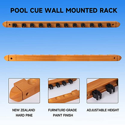 GSE Games & Sports Expert 2-Piece 6/8/12 Billiard Pool Cue Rack Wall Mounted Holders, Billiard Cue Sticks Wall Rack Set - style: 12 Cue - Oak