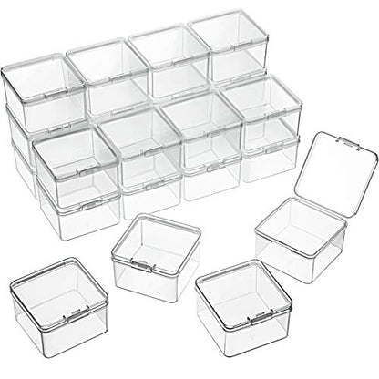 SATINIOR 24 Packs Small Clear Plastic Beads Storage Containers Box with Hinged Lid for Storage of Small Items, Crafts, Jewelry, Hardware (2.48 x 2.48 x 1.57 Inches) - size: 2.48 x 2.48 x 1.57 in