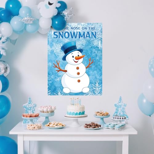 Faccito Pin The Nose On The Snowman Game Winter Party Games Snowman Poster Games with 24 Carrot Nose Stickers 1 Blindfold for Winter Holiday Birthday Party Activities Game Supplies - style: Snowman 2