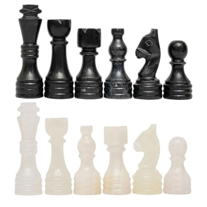 Handcrafted Premium Marble Chess Pieces Set – Elegant 32-Piece Replacement for 12-15 Inch Chess Boards Storage Box (Black and Onyx) - color: Black and Onyx