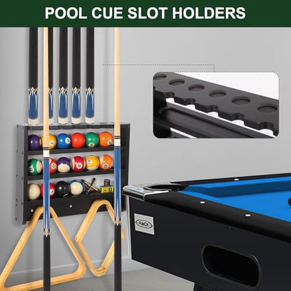 Pool Stick Holder - 7 Pool Cue Rack Wall Mount With Cue Rest and Ball holder, Wooden Pool Table Accessories Equipment Organizer, Billiard Cue Racks for Game Room Men Cave- Black - color: Black