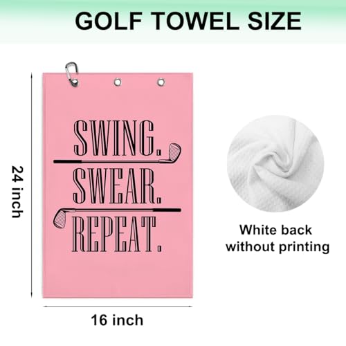 Swing Swear Repeat Microfiber Pink Golf Towel, Funny Towels for Golf Bags with Clip, Mother Day Retirement Birthday Gifts for Grandma Mom Sister Aunt Golfer Sport Lover, Ladies Golfs Towel, 16x24 Inch - color: Swing Swear Repeat Pink Golf
