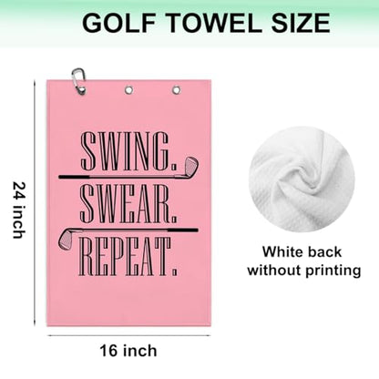 Swing Swear Repeat Microfiber Pink Golf Towel, Funny Towels for Golf Bags with Clip, Mother Day Retirement Birthday Gifts for Grandma Mom Sister Aunt Golfer Sport Lover, Ladies Golfs Towel, 16x24 Inch - color: Swing Swear Repeat Pink Golf