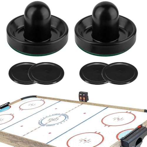 Air Hockey Pushers, Air Hockey Pucks and Air Hockey Paddles, Goal Handles Paddles Replacement Accessories for Game Tables (2Pushers, 4Pucks) - size: 2PCS Black