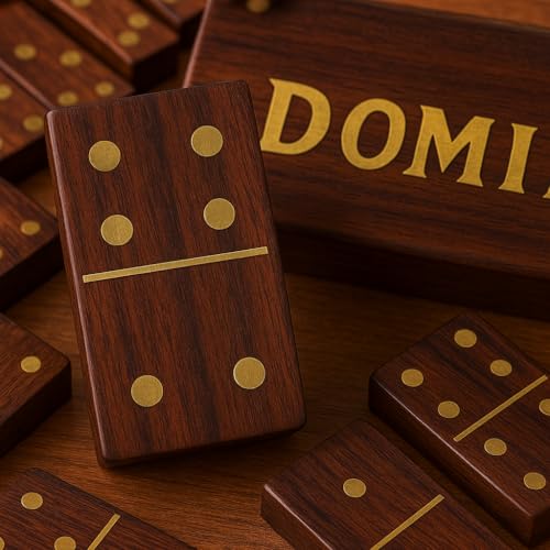 TOSQP27 Gift Domino Set Family Board Game 28 Piece Dominoes Tiles Handcrafted Classic Numbers Table Game Indoor Outdoor with Wooden Storage Case