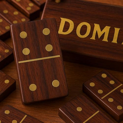 TOSQP27 Gift Domino Set Family Board Game 28 Piece Dominoes Tiles Handcrafted Classic Numbers Table Game Indoor Outdoor with Wooden Storage Case