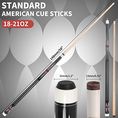 AKLOT 2 Set of Pool Cue Stick Pool Stick 58 inch Billiard Stick Mixed Weight Billiard Cue