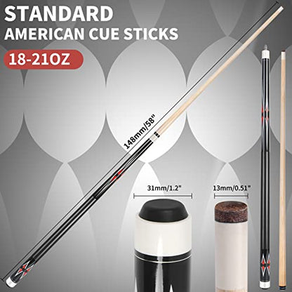AKLOT 2 Set of Pool Cue Stick Pool Stick 58 inch Billiard Stick Mixed Weight Billiard Cue