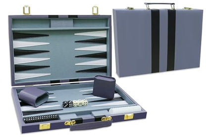 Backgammon Set - Classic Board Game with Premium PU Leather Case - Portable Travel Strategy Backgammon Game Set for Adults, Kids Family Game Night, Vacation & Gifts (15inch Medium, Gray) - color: Gray, style: 15inch