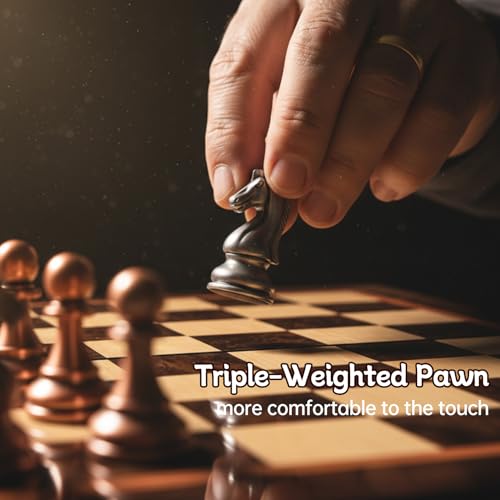 Ajedrez Luxury 15" Wooden Chess Set - Folding Board with Piano Finish | Weighted Metal Chess Pieces | Portable Travel Game for Adults & Kids | Premium Gift (Luxury Edition)