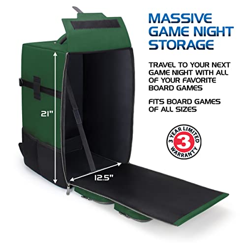ENHANCE Collector's Edition Board Game Backpack - Reinforced Rigid Board Game Storage with Padded Shoulder Straps, Carrying Handle, and Accessories Pockets for Dice, Card Games, More (Dragon Green)