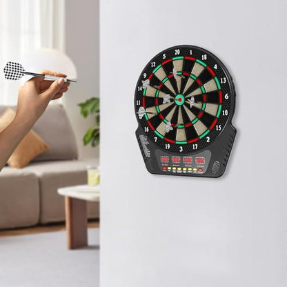 2.7W Electronic Dartboard Cabinet Set 17.32 x 19.88 Inch Electronic Dart Boards for Adults wirh 4 LED Displays Electronic Darts Board Wall Mounted Dart Boards for Adults with 6 Darts