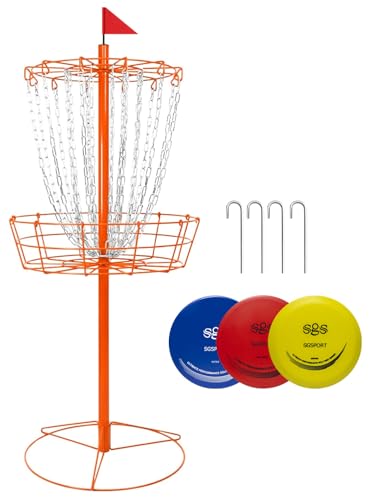 Disc Golf Basket - Portable Disc Golf Target with Heavy Duty 24-Chains Come with 6pcs Disc Golf Discs and Carry Bag, Ground Stake -Suitable for Players of All Levels - Multi Color Available - style: Basic Orange- 3 PCS