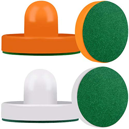 ONE250 Air Hockey Pushers and Red Air Hockey Pucks, Goal Handles Paddles Replacement Accessories for Game Tables (4 Striker, 4 Puck Pack) - color: White & Orange